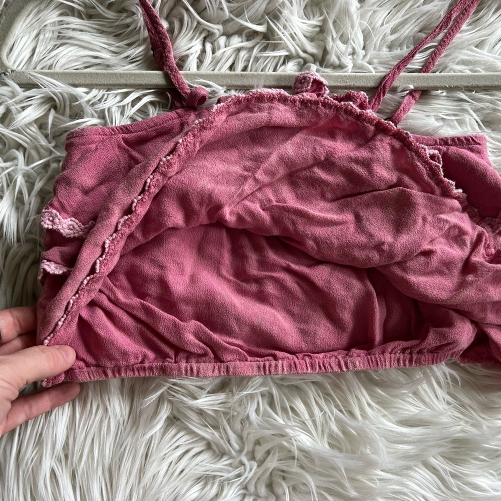 POL Ruffle Lace Crop Top L | Pink Smocked Boho Tank Adjustable Straps - Picture 4 of 9